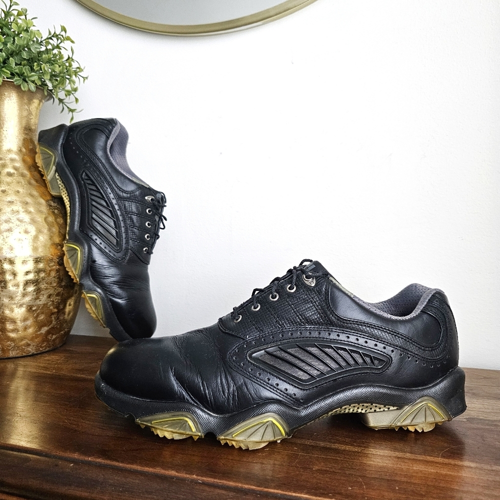 FootJoy SYNR-G Black Leather Golf Shoes Men’s 10W Memory Foam Spikes FJ OptiFlex